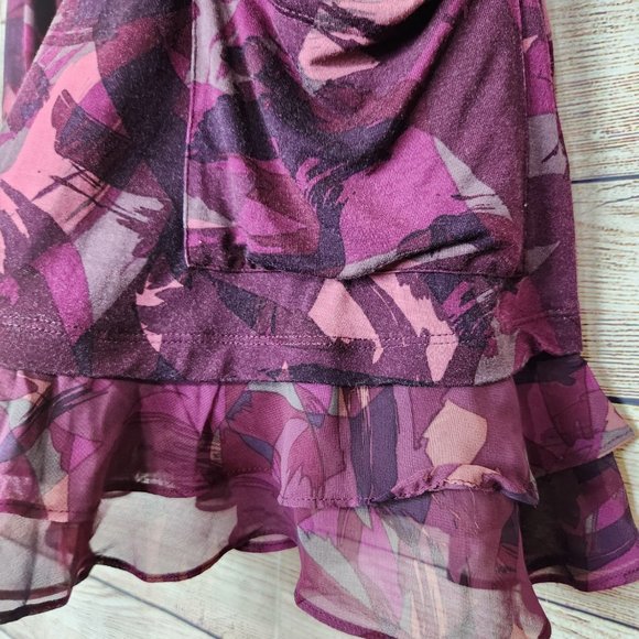 LOGO Lori Goldstein Women's Size XXS Purple Abstract  Tunic Top Chiffon Hemmed - Picture 7 of 14